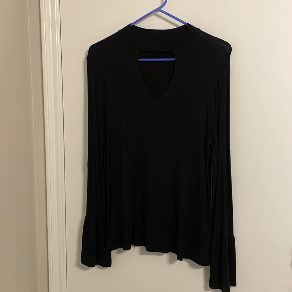 Joe Boxer black long sleeve keyhole blouse with fluted sleeves